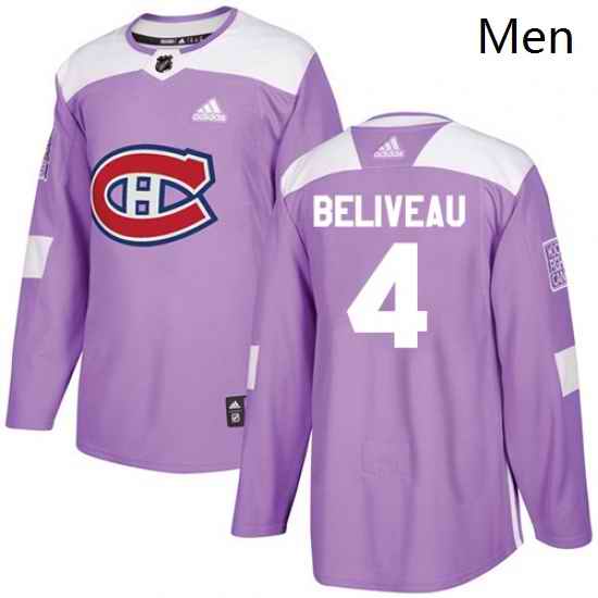 Mens Adidas Montreal Canadiens 4 Jean Beliveau Authentic Purple Fights Cancer Practice NHL Jersey